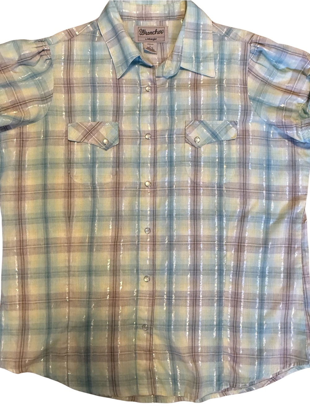 Wrangler Women’s Pastel Plaid Short Sleeve Button Snap Shirt